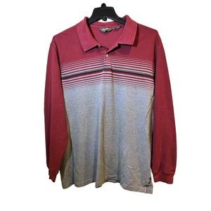 Eddie Bauer Men's 2XL Polo Shirt Long Sleeve Maroon And Gray Striped Cotton XXL
